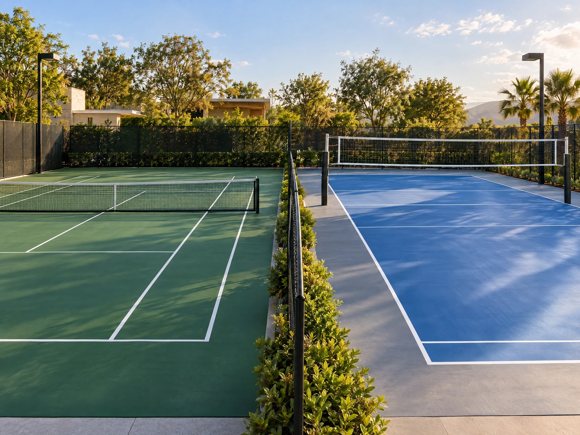 Peşəkar örtük və tor ilə tennis kortu konsepti